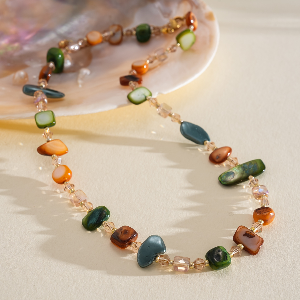 European Style Shell Glass Beaded Necklace Versatile Collarbone Chain_voghion.com