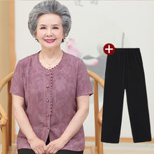 中老年人女夏装奶奶装薄短袖套装60-70岁妈妈上衣T恤太太老人衣服