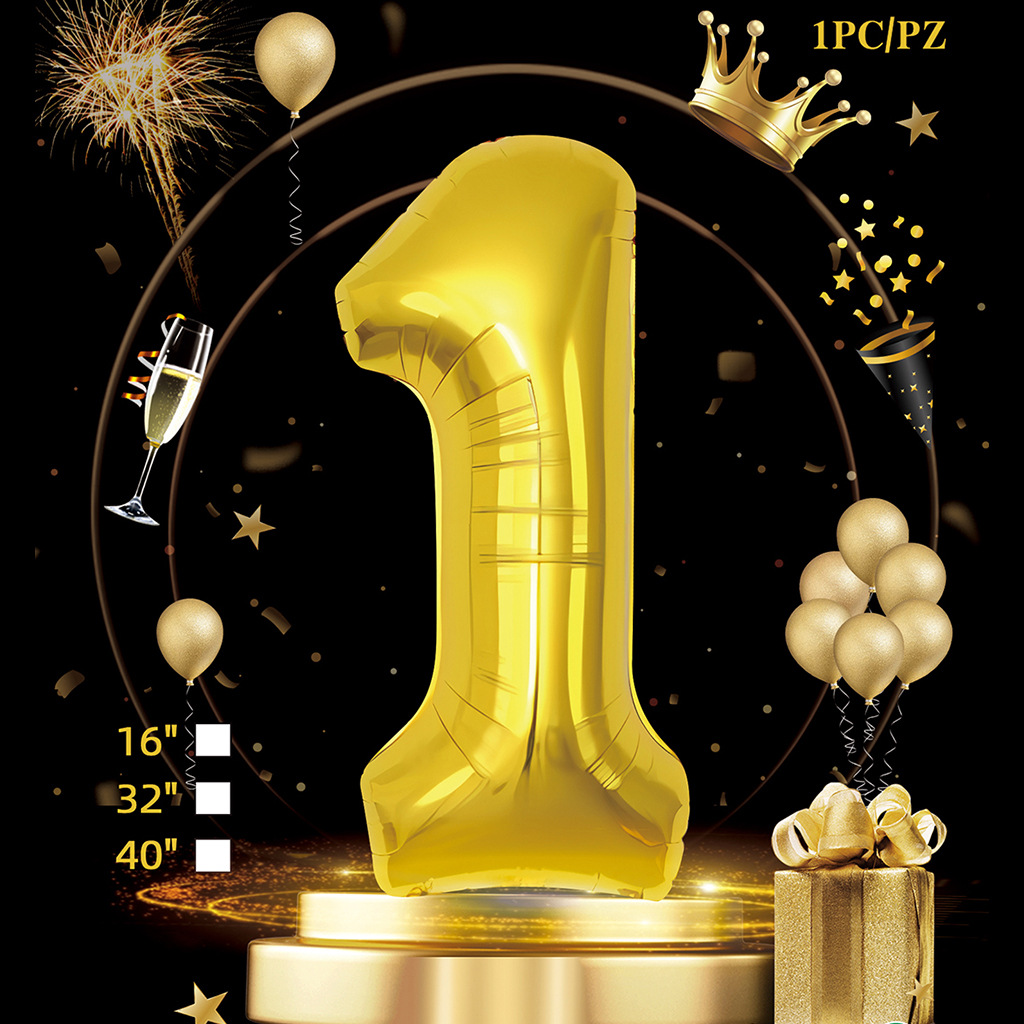 Empaquetado de tarjeta de papel independiente digital de cumpleaños dorado de 32 pulgadas Versión estadounidense Decoración de fiesta Película de aluminio Papel de aluminio Decoración de escena de globo