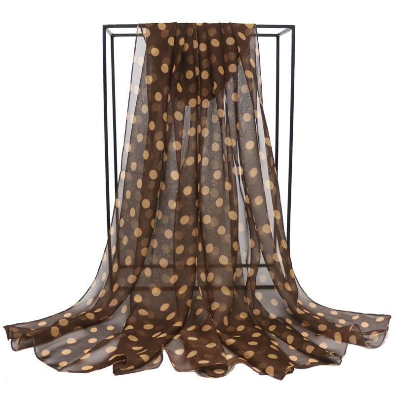 Silk Scarf for Women, Thin Polka Dot Chiffon Rectangular Printed Decoration, Four-Season Korean Style Scarf for Women, Versatile Dance Scarf