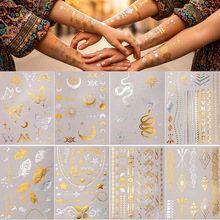 跨境新款金属纹身贴防水爆闪烫银半臂临时汉娜Temporary Tattoos