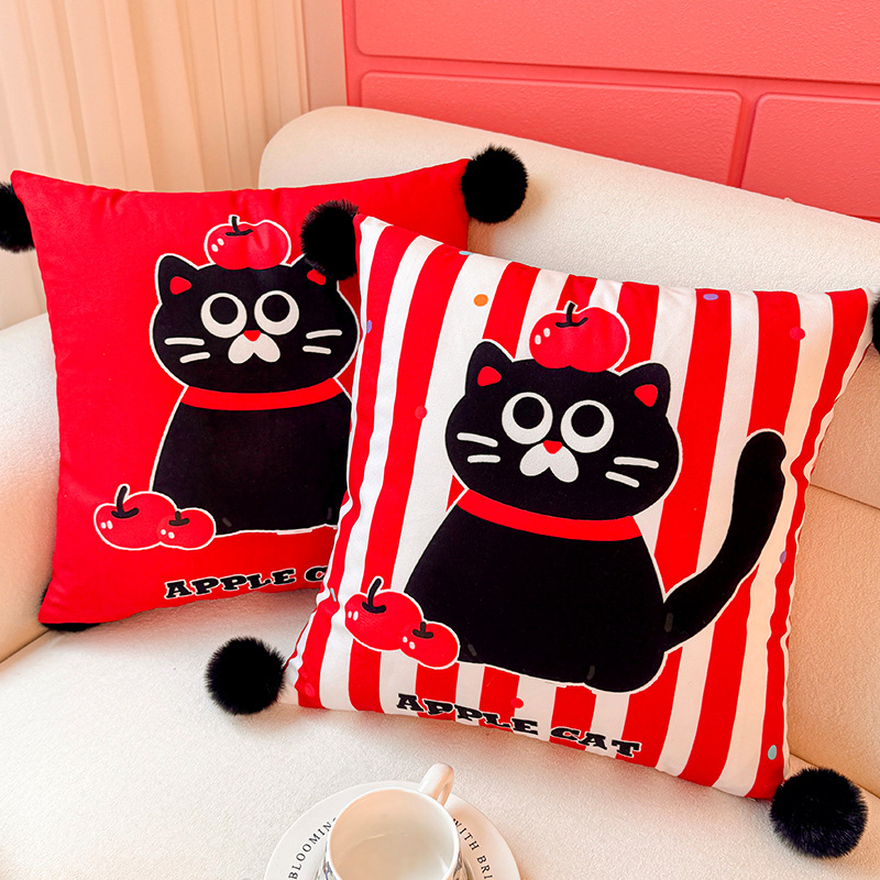 Apple Cat Dopamina Almohada Funda de almohada Sofá de sala de estar Almohada de cintura abstracta con estampado de cabecera Bola de pelo