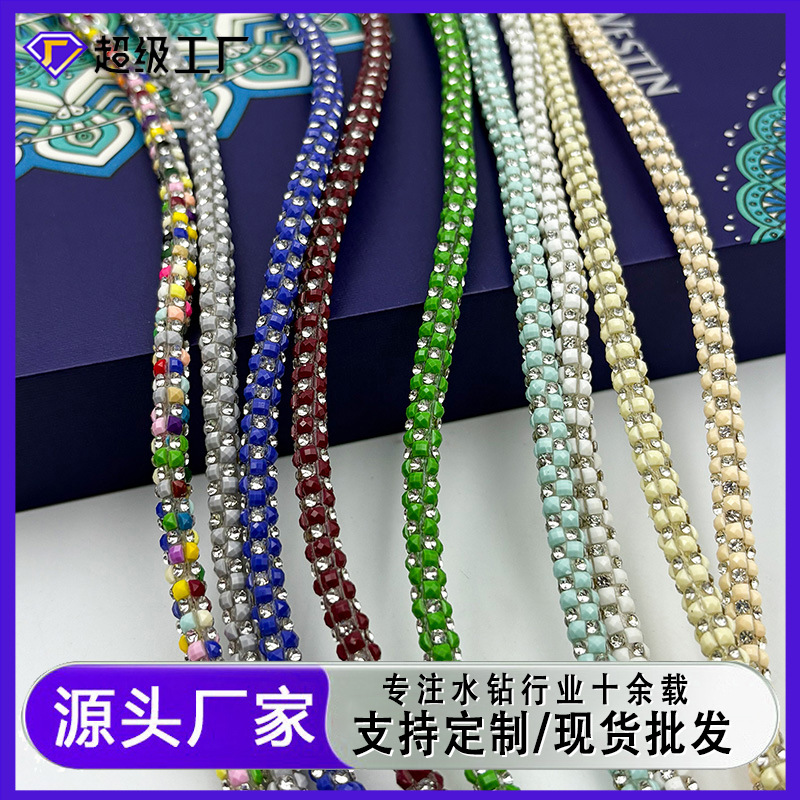 树脂水钻圆管抽条满钻PVC管服装鞋包辅料蝴蝶结鞋带配件diy饰品