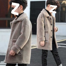 男童羊絨大衣 2022秋冬新款韓版中大童洋氣皮毛一體呢子外套潮一件代發