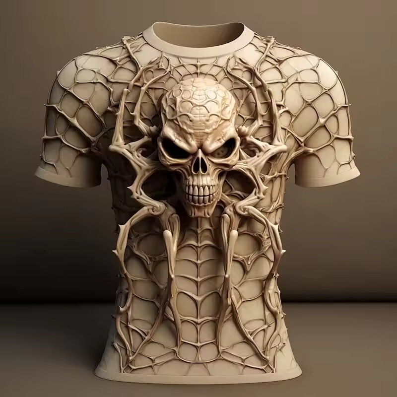 Men's Skull T-Shirt 3D Spider Print Street Daily Casual Short Sleeve Top Loose T-Shirt