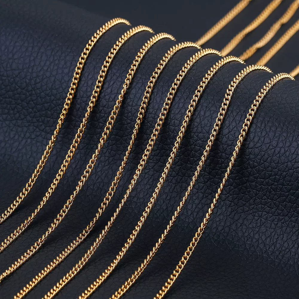 不锈钢金镶边侧身链项链 DIY手工制作首饰珠宝 挂链配链批发配件