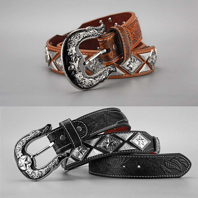 Cinturón de mujer cinturón hecho a mano estilo denim hebilla cuero genuino primera capa cinturón de vaca hombres y mujeres pantalones vaqueros a juego