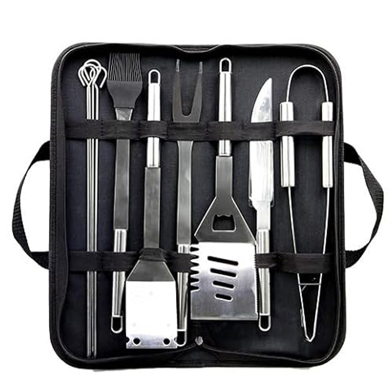 Spot Source Fabricante BBQ Juego de barbacoa de bolsa de tela Oxford Juego de abrazadera de pala de acero inoxidable Juego de asa de tubo redondo para hornear
