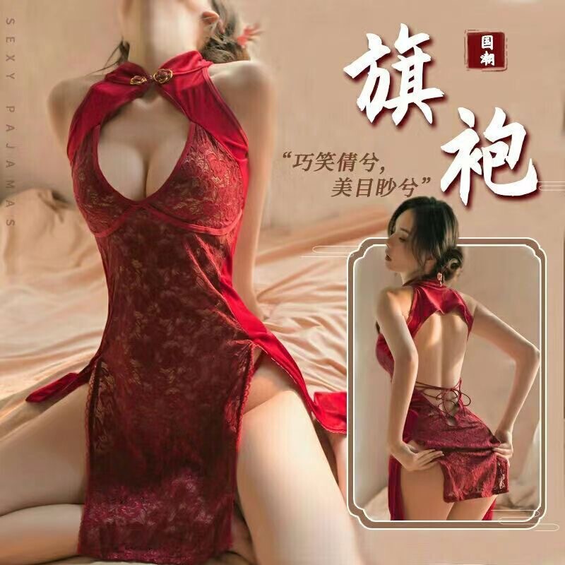 Sexy Underwear Pure Desire plus size Strap Pajamas Sexy Split Antique Cheongsam Uniform Temptation Passion Free suit