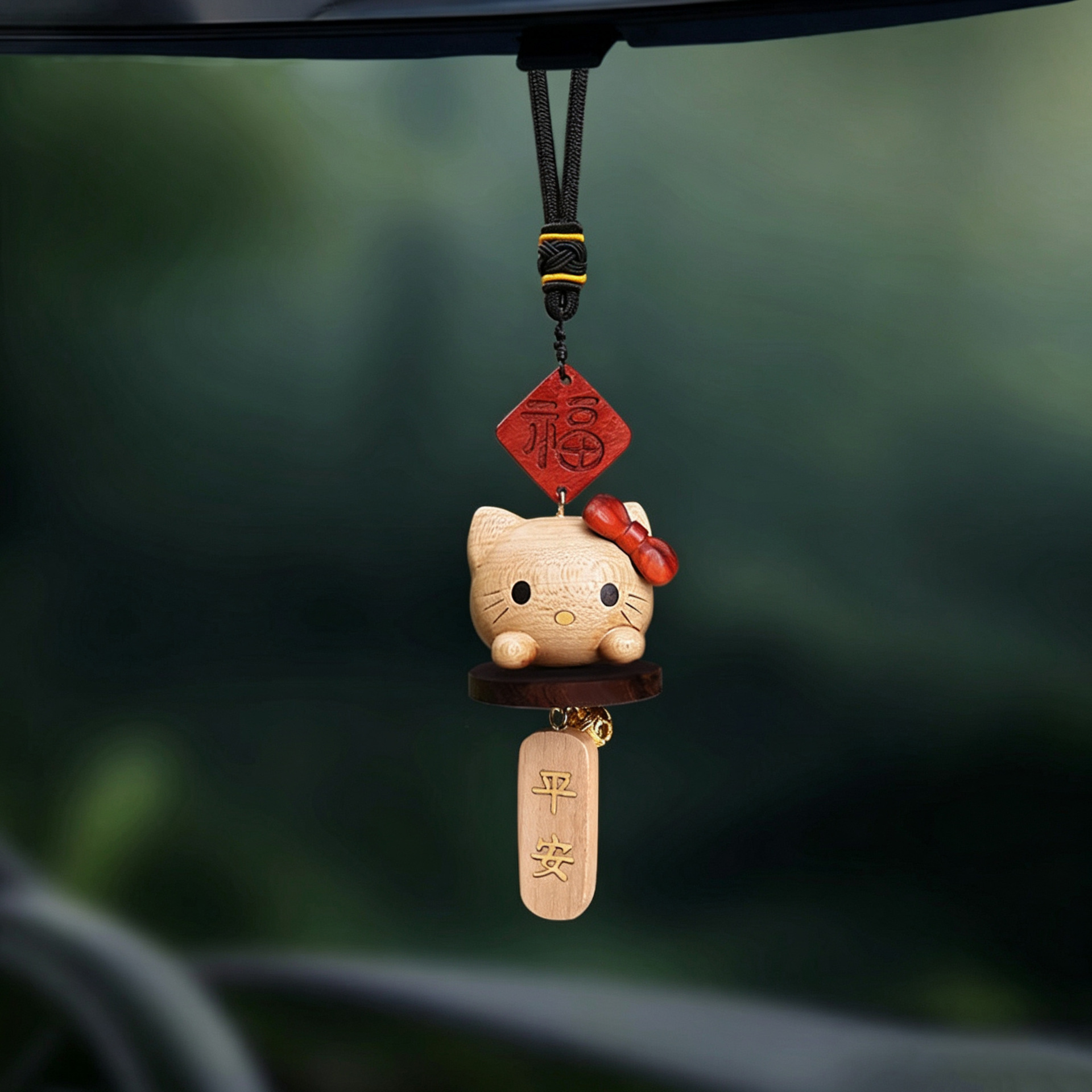 Lucky Cat Car Pendant - High-end New Model Car Rearview Mirror Ornament, Interior Accessory for Safe Entry and Exit