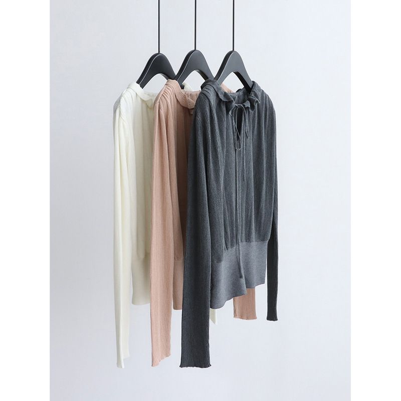 Petal Collar 26 Early Autumn Young Girl Style Tencel Lyocell Knit Sweater Long Sleeve Waist-Cinching Pullover Tie-Up Short Top for Women