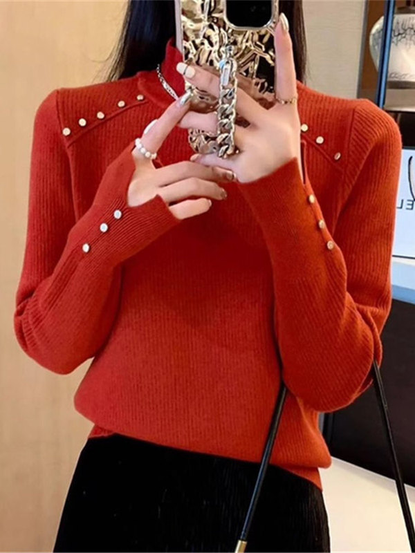 一体绒加绒半高领毛衣女加厚冬季高级感洋气保暖上衣打底衫女内搭|undefined