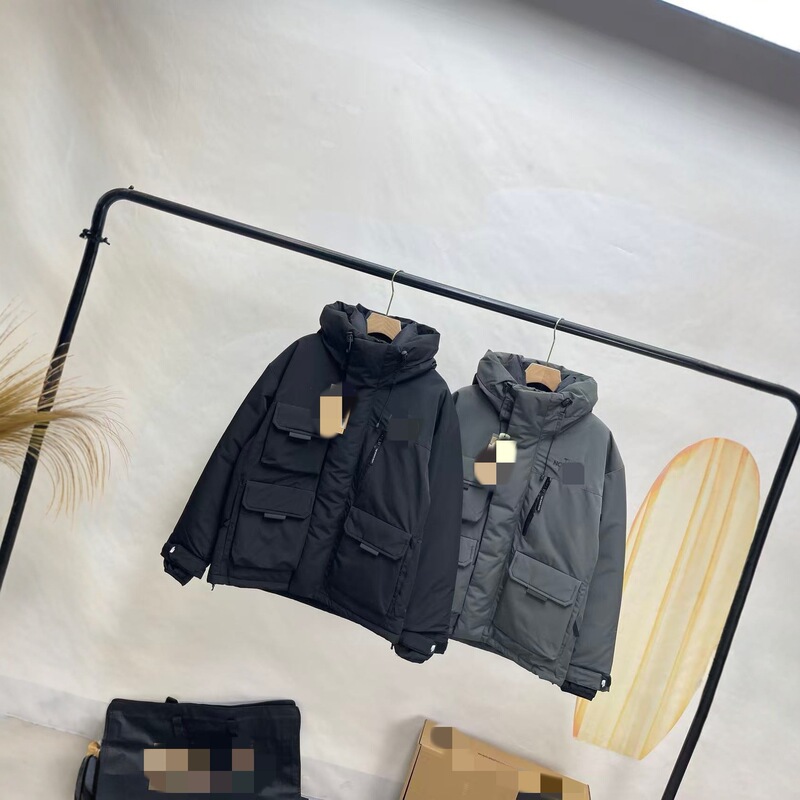 The North Face Workwear down Jacket with Diagonal Zipper Pockets, Stand-Up Collar, Couple's Matching Style, Hooded, Fashionable Versatile Coat, Winter Edition