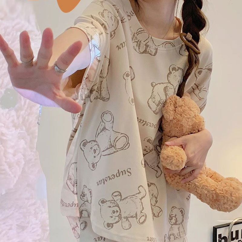 2026 Short-Sleeved Pajamas for Women, Round Neck, Internet Celebrity Ins Style, Loose, Large Size, Cute Girl, High-End Home Wear Set