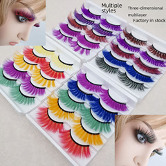 跨境歐美高仿水貂毛彩色睫毛 濃密卷翹眼尾假睫毛眼睫毛批發