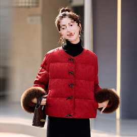 刺绣新中式复古羽绒服女2025冬新款小个子减龄洋气保暖白鸭绒外套