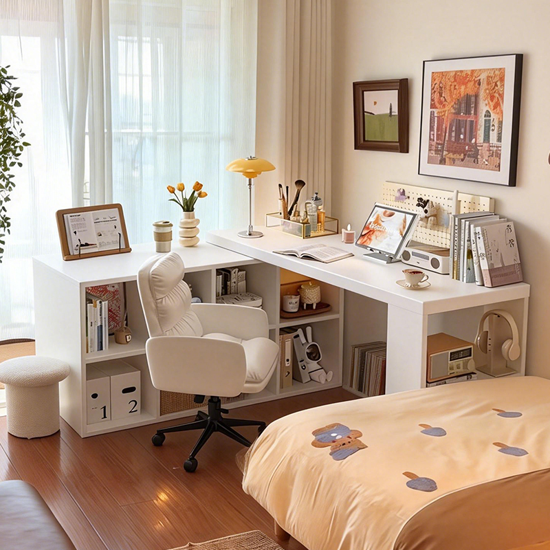 Solid Wood Corner Desk, Integrated Study and Writing Desk for Home Use, Bedroom Desktop Office Desk, L-Shaped Computer Desk