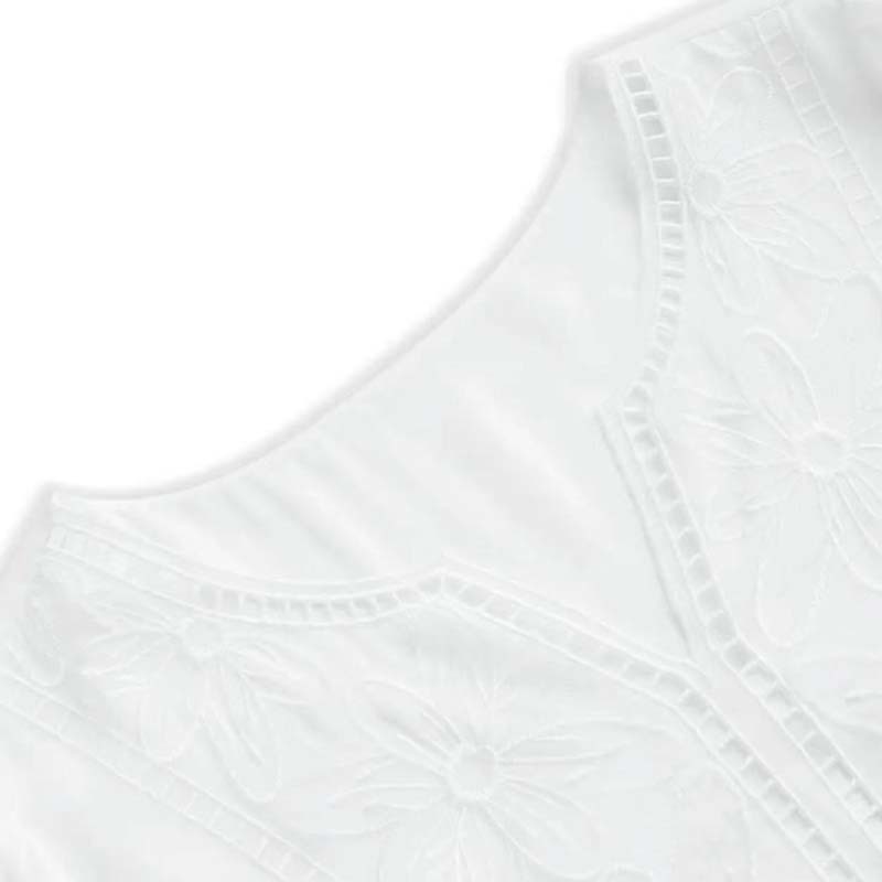 Elegant White Embroidered Chiffon Dress Loose Holiday Long Skirt V-neck Polyester Fabric A-line Silhouette New Style display picture 7