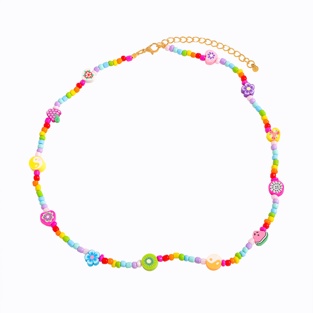 Collar De Frutas De Arcilla De Colores Cadena De Cuello De Cuentas De Colores Multicapa display picture 8