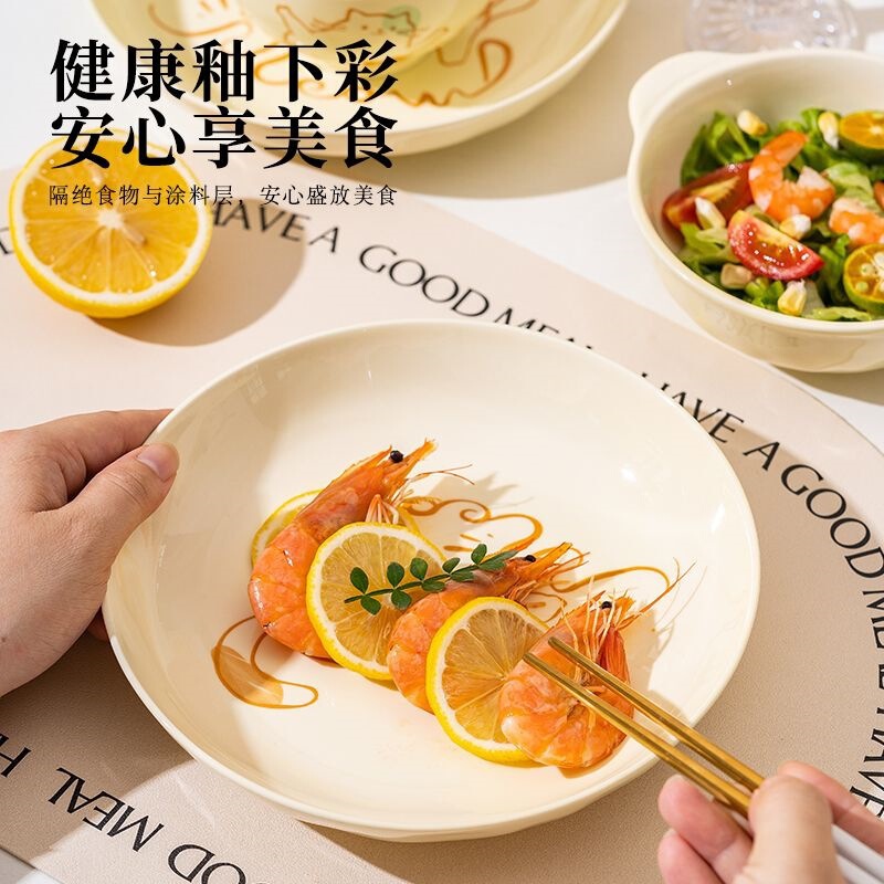 A set of bowls and plates with a high aesthetic appeal, featuring a creamy, pastel-colored ceramic design, adorable tableware, a complete set for home use, and underglaze painting in an Instagram-inspired style A set of bowls and plates with a high aesthetic appeal, featuring a creamy, pastel-colored ceramic design, adorable tableware, a complete set for home use, and underglaze painting in an Instagram-inspired style