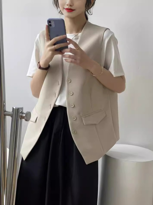 2024 New Suit Vest Women's Loose Slimming Elegant Design Sense V-neck Sleeveless Vest Waistcoat Jacket 2024 New Suit Vest Women's Loose Slimming Elegant Design Sense V-neck Sleeveless Vest Waistcoat Jacket