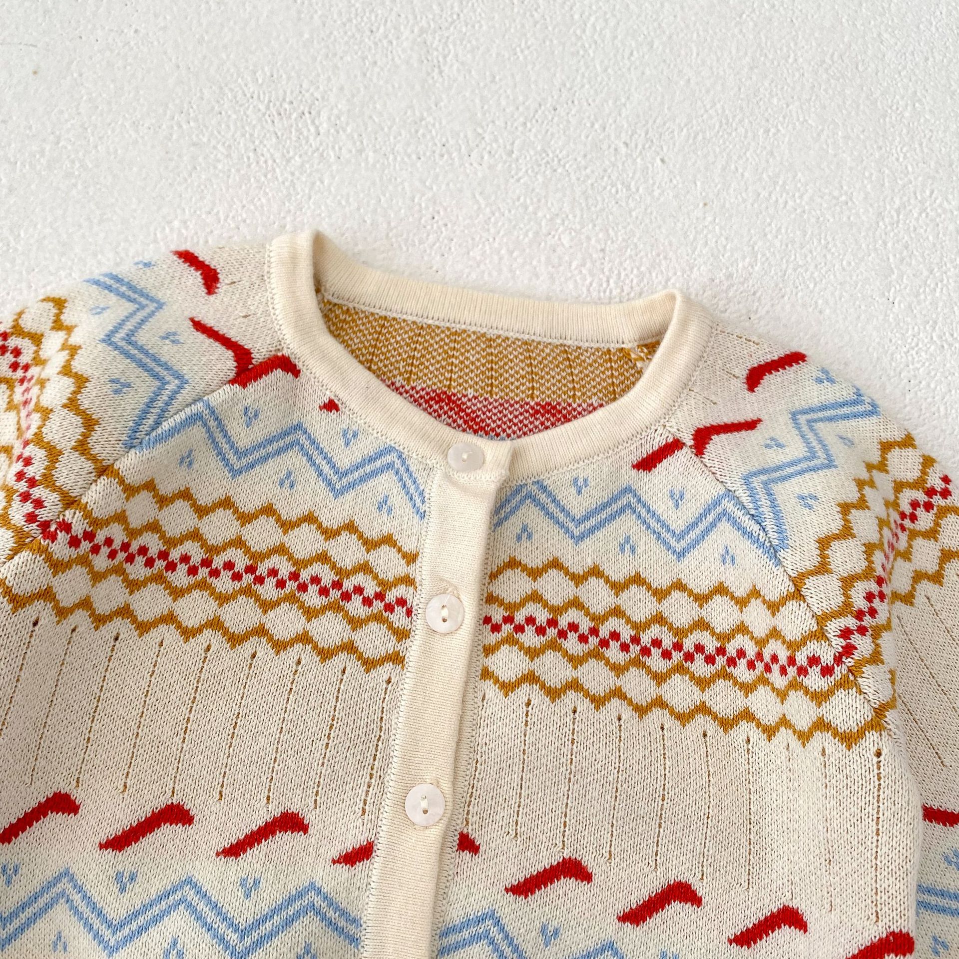 2024 őszi új unisex jacquard kötött szett fiúknak, lányoknak, babáknak, hosszú ujjú kardigán és khaki színben külön-külön_voghion.com