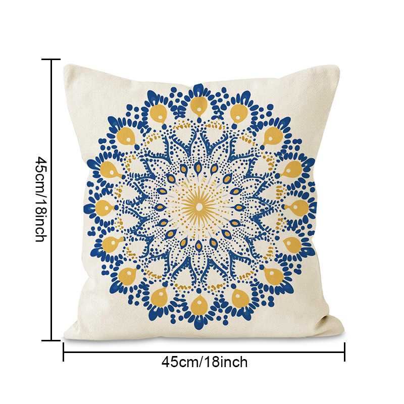 Nueva funda de almohada de estilo étnico, estampado de patrón de estilo mandala, funda de almohada para el hogar, funda de cojín de lino transfronterizo