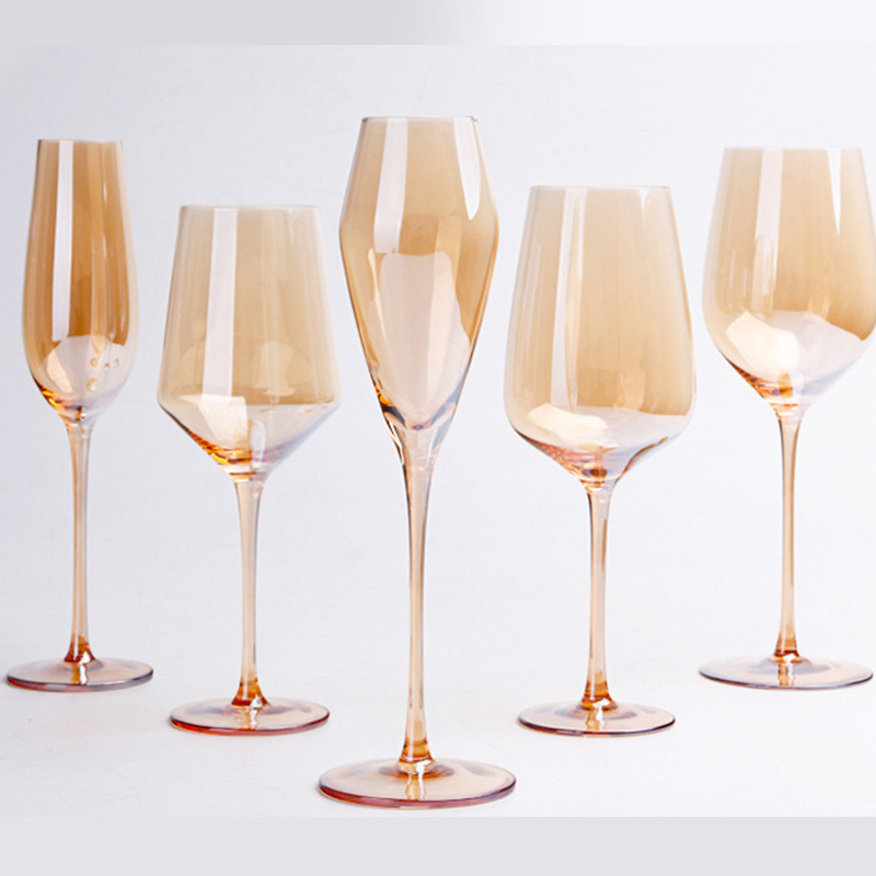 Conjunto de vino ámbar para la venta creativo copa de vino cristal electrochapado copa de vino decantador combinación traje