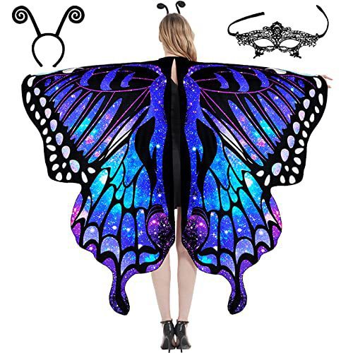 Cross-Border Popular Butterfly Cape Shawl Halloween Gradient Colorful Belly Dance Costume with Rotating Wings, Double-Sided and Thickened