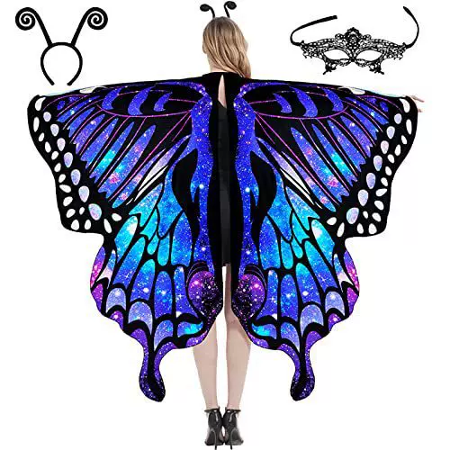 Cross-Border Popular Butterfly Cape Shawl Halloween Gradient Colorful Belly Dance Costume with Rotating Wings, Double-Sided and Thickened