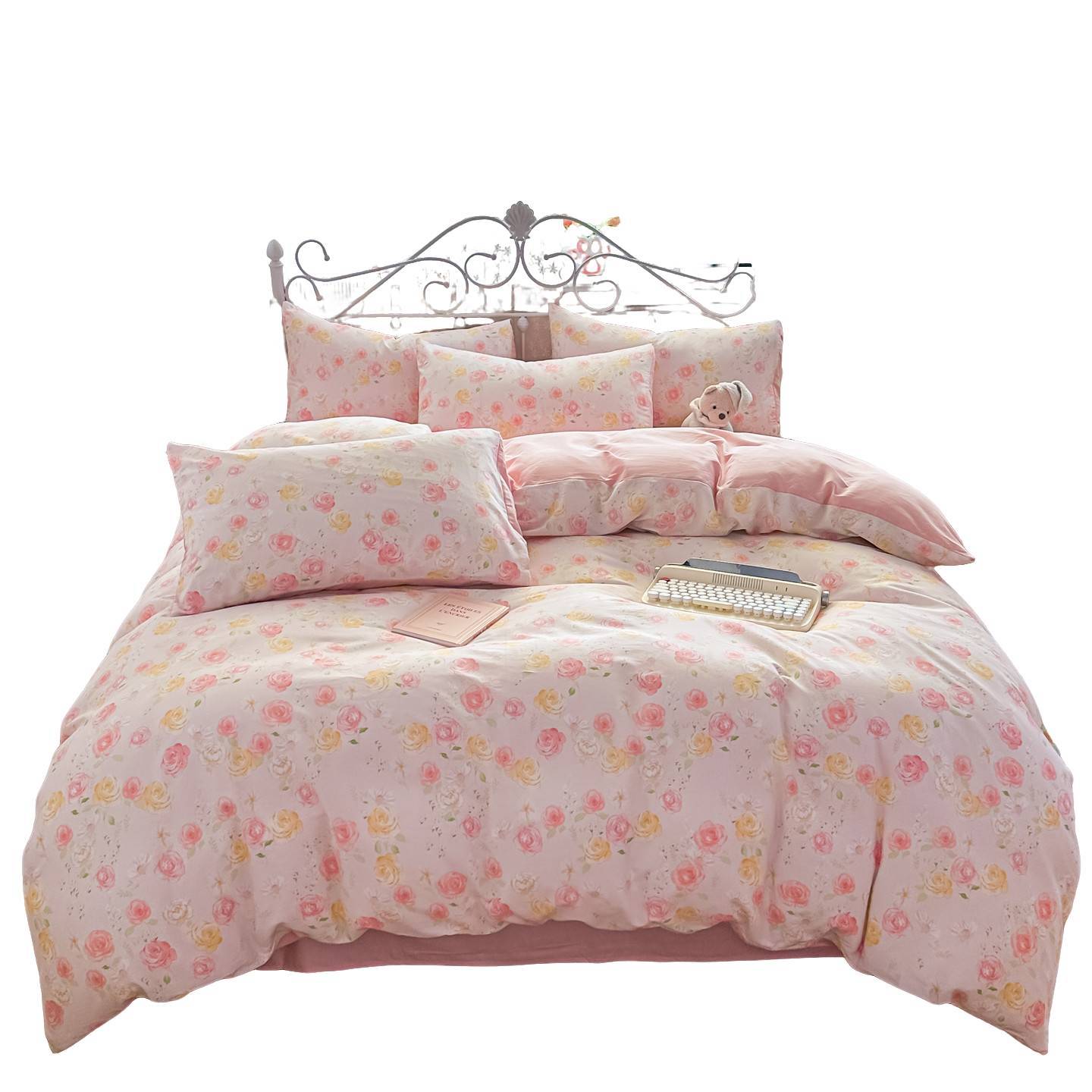 100% algodón cama de cuatro piezas, cubierta de sábanas de algodón, doble impresión de dormitorio de estudiantes, tres piezas