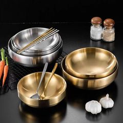 Korean-style stainless steel double-layer cold noodles bowl, golden popular snail rice noodles large bowl, mixing noodles bowl, host mixing rice bowl, large soup bowl