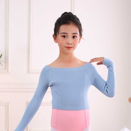 Children's dance clothing sweater autumn and winter girls' ballet clothing pullover coat long-sleeved one-line neck training clothing shawl
