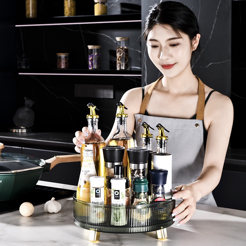 Living room and dining room kitchen rack table top tray rotating seasoning household storage simple plastic creative transparency