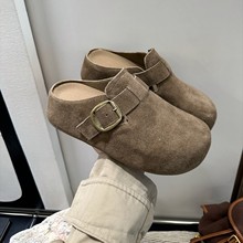 牛皮版厚底增高博肯鞋女2025新款小个子懒人一脚蹬包头半拖鞋外穿