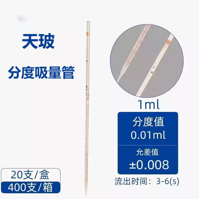 Градуированная стеклянная пипетка Tianbo A класса, объемом 1 мл, 2 мл, 5 мл, 10 мл, 20 мл для лаборатории
