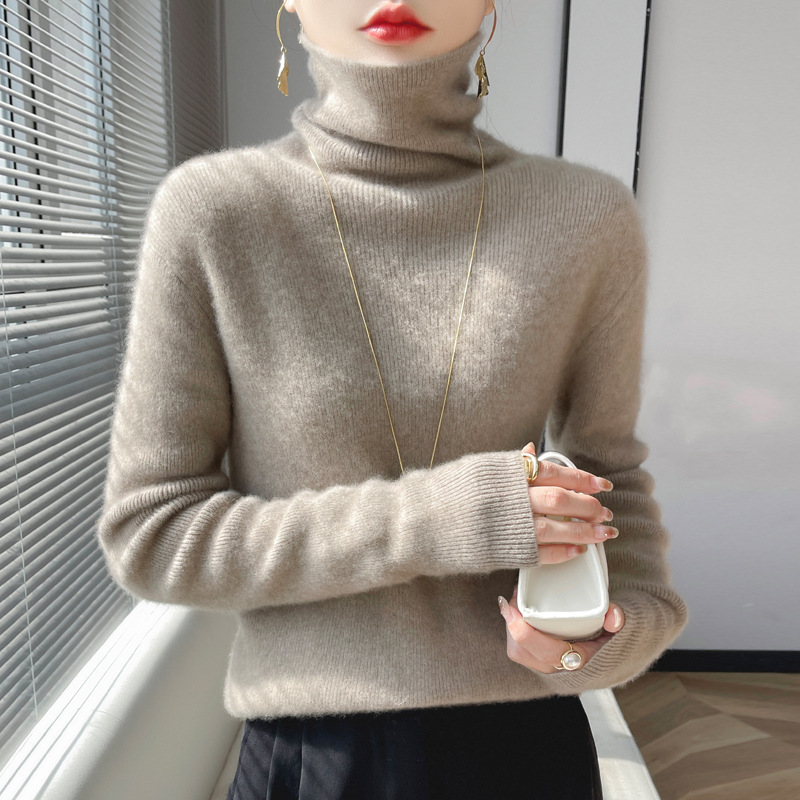 秋冬女装高领针织衫女士2025新款内搭修身打底衫软糯堆堆领毛衣|undefined