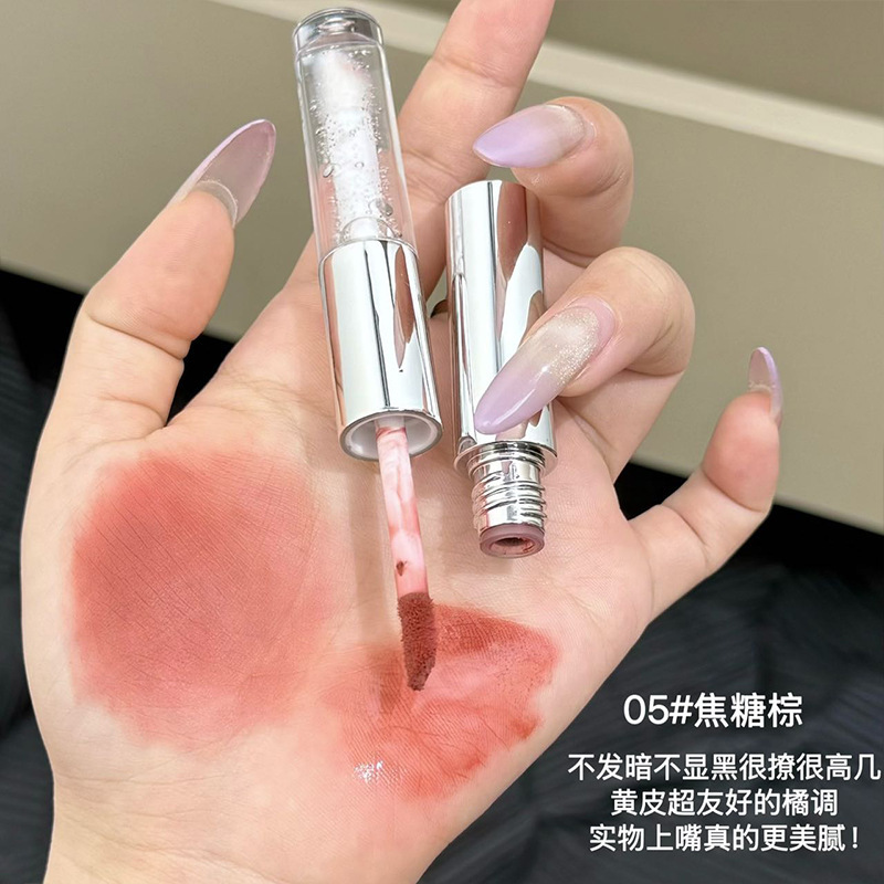 CACE plata roja fluente doble brillo labial mate brillo labial doble uso de brillo labial transparente verano vidrio de agua