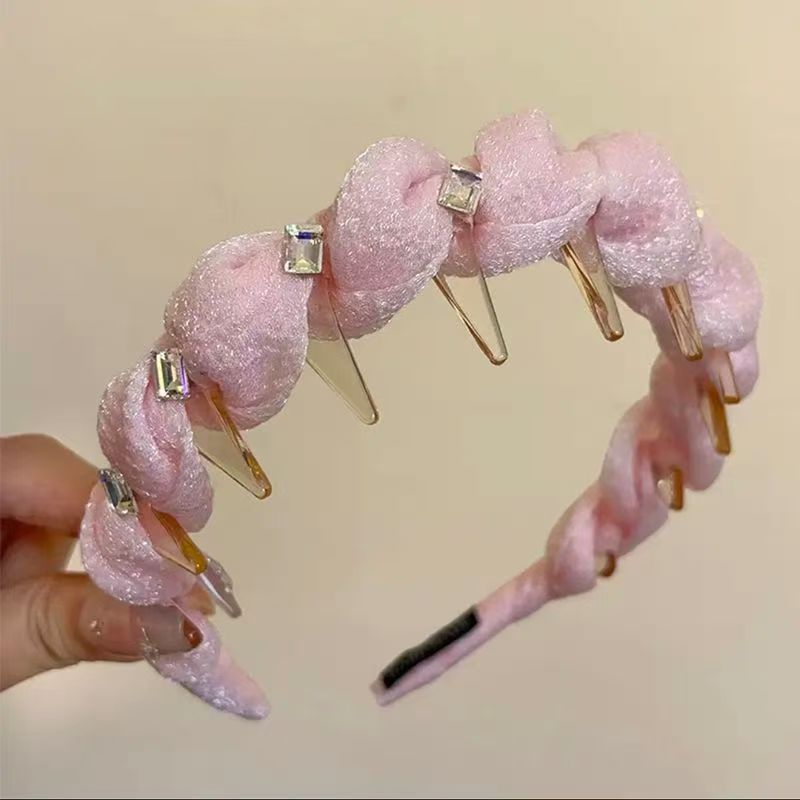 新しいレトロなラインストーンツイストヘッドバンド、ハイエンドでエレガントなヘッドバンド、ヘアピン、女性用インターネットセレブスタイルのつば広ヘアプレス洗顔フープ|undefined