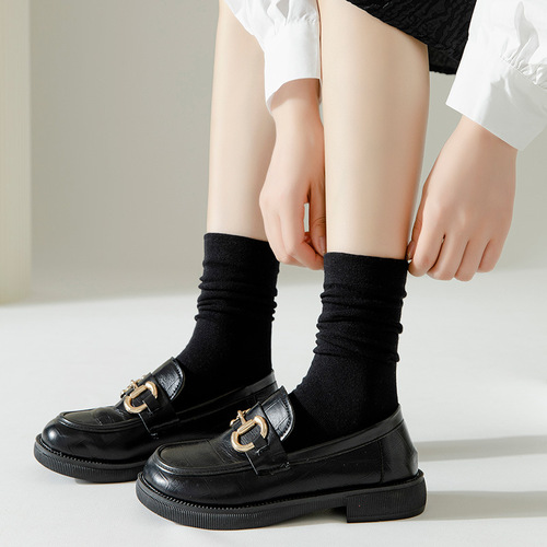 Autumn and winter socks women's long tube confinement socks ins trendy Morandi college style pile socks soft and waxy pure cotton boneless socks