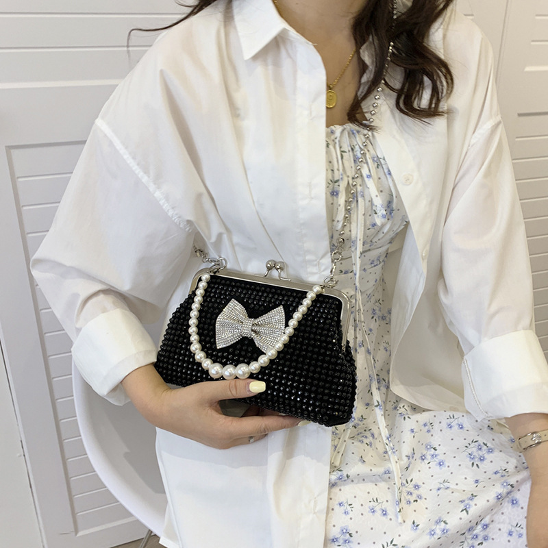 Diamante de la manera del verano bolso de las mujeres portátiles 2023 nuevo arco lindo moda bolsa de hombro perla bolsa de mensajero moda