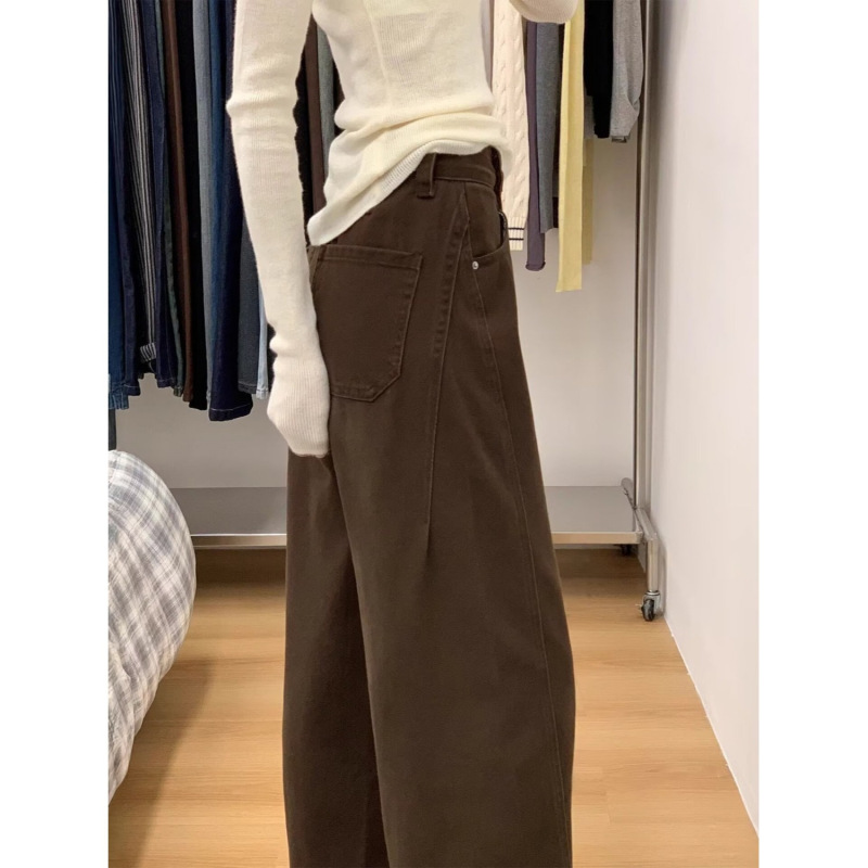 Brown Wide-Leg Jeans for Women, 2026 Spring New Style, High-Waisted, Slimming, Straight-Cut, Petite-Friendly, Brown Color