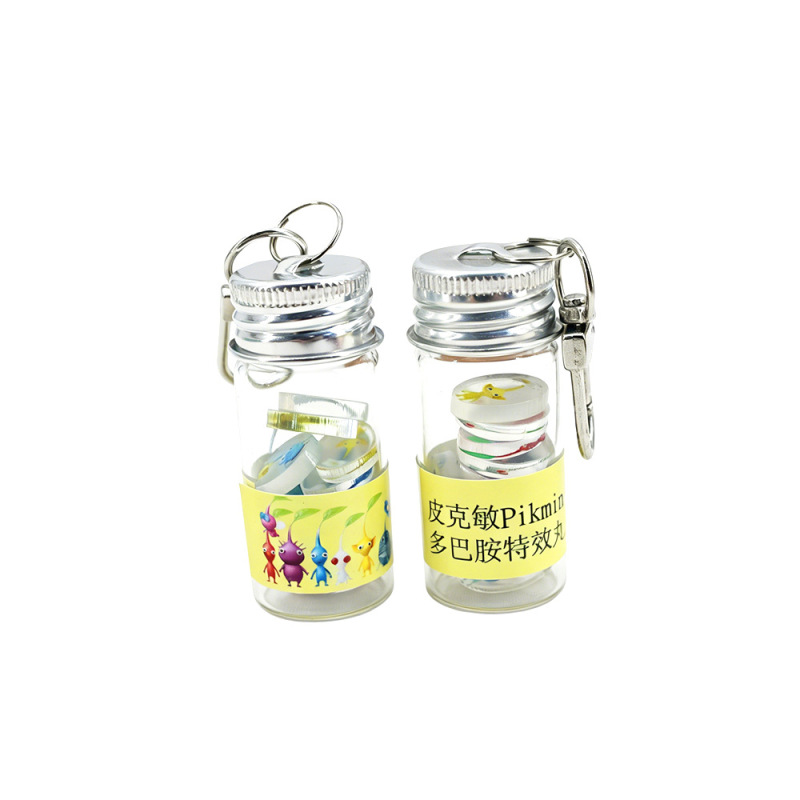 Mini Acrylic Pikmin Small Glass Bottle Keychain Fun Travel Souvenir Bottle Pendant Small Ornament