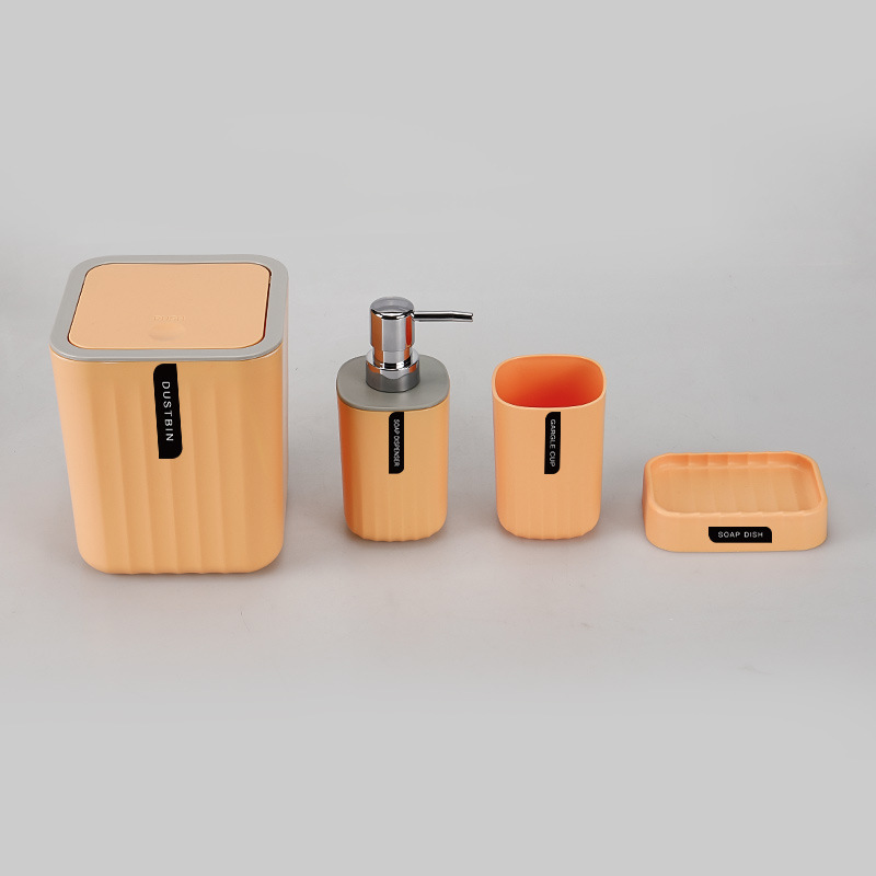Cuatro piezas de baño simple color sólido conjunto de baño taza de enjuague de cepillo de dientes caja de jabón plástico personalizado