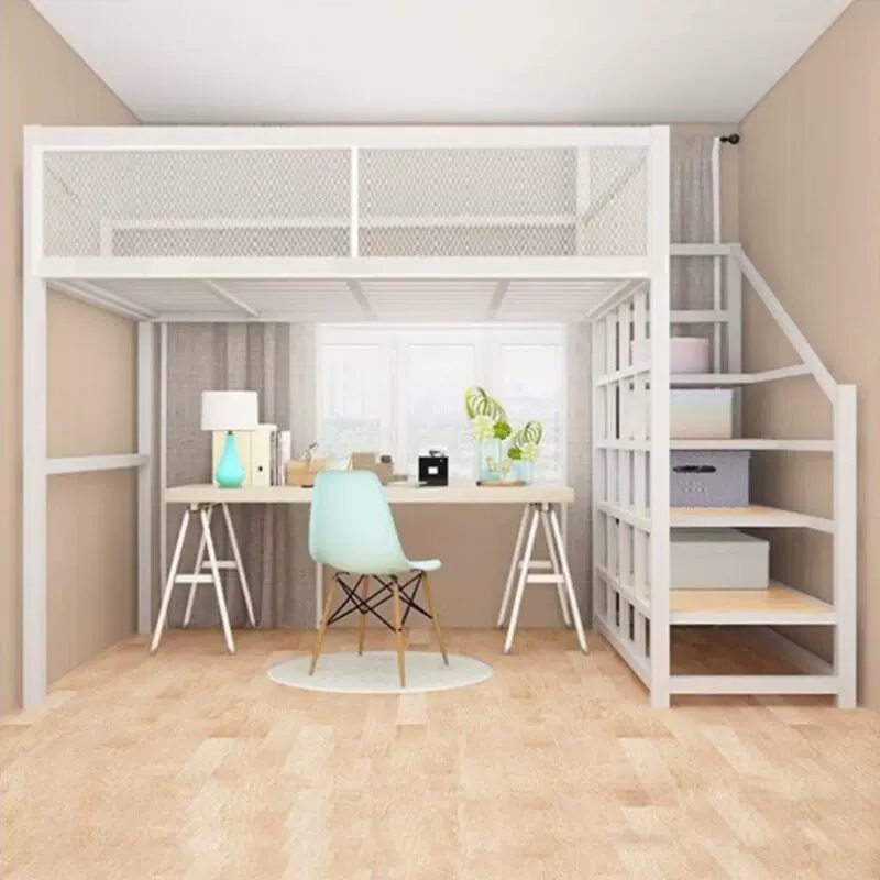 北欧铁艺高架床公寓省空间上床下桌现代简约双人单人复试阁楼床