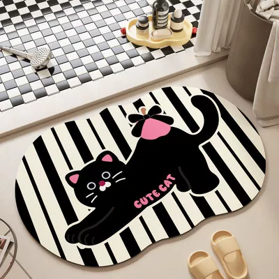 Avtomobil döşəmə paspasları — Entrance Stain-Resistant Door Mat Bathroom - striped-perfume-cat-4060cm-diatom-mud-small-size