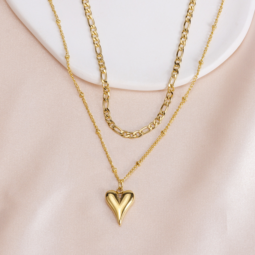 Simple Style Heart Shape Stainless Steel Plating Layered Necklaces 1 Piece display picture 5