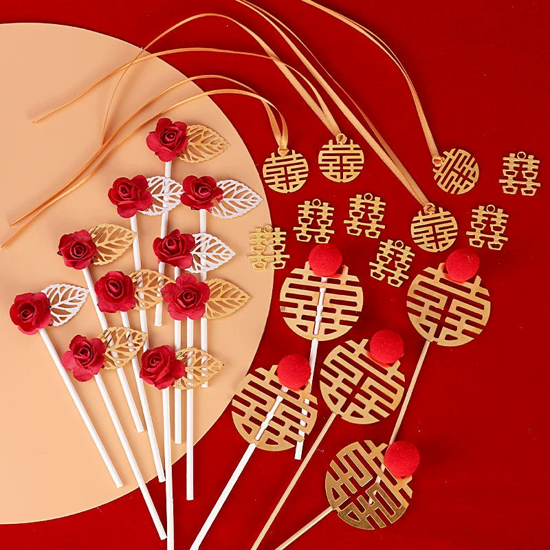 Счастливое слово торт вставка в китайском стиле большой красный свадебный десерт