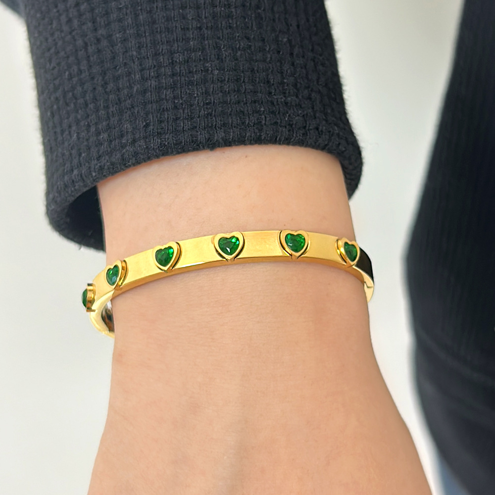 1 Piece Quantity 304 Stainless Steel Simple Style Plating Geometric Zircon Bangle