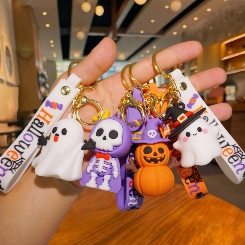 Halloween Cartoon Keychain Cute Ghost Pumpkin Skull Pendant Soft Rubber Keychain Holiday Gift Wholesale